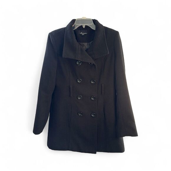 Forever 21 Women’s Black Double Breasted Peacoat Jacket Size Large - Picture 1 of 8